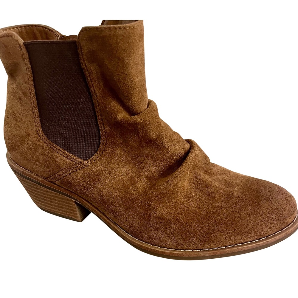 Eurosoft by Sofft Women's Brown Suede Ruched Ankle Boots Side Zip Block Heel 8.5